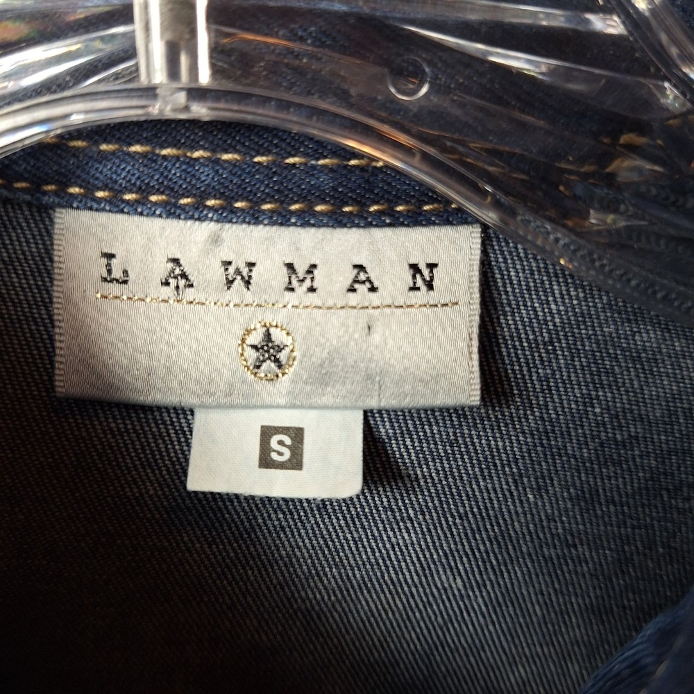 Vtg LAWMAN WESTERN Embroidered Rhinestone Button Denim Top Sz S Cowgirl Festival - Picture 7 of 10